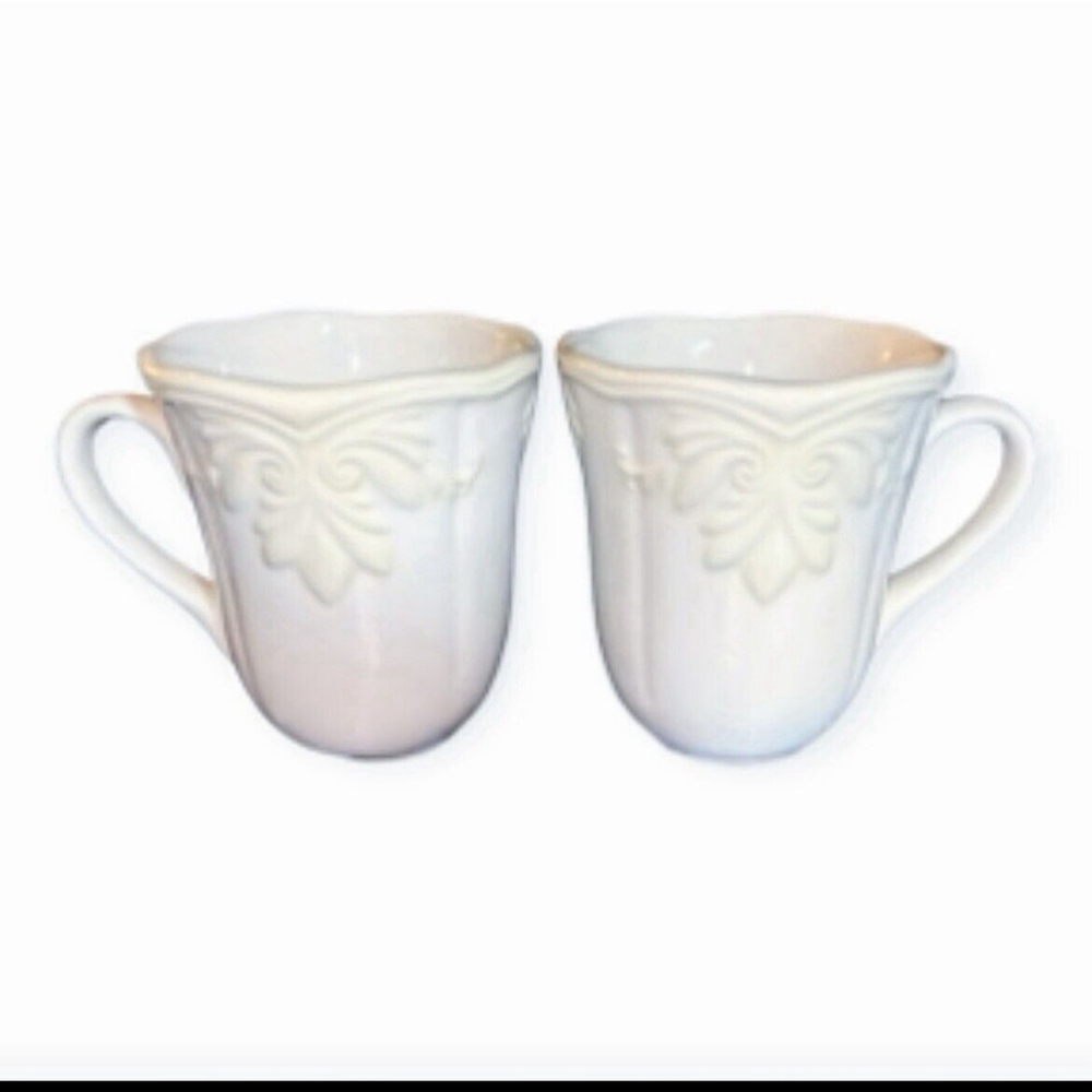 Pair Vintage Lenox Butlers Pantry Gourmet Mugs 14oz White Cream Farmhouse 4.5” - Picture 5 of 13